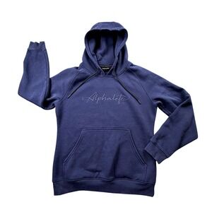 Alphalet Navy Blue Embroidered Logo Pullover Hoodie Fleece Sweatshirt M